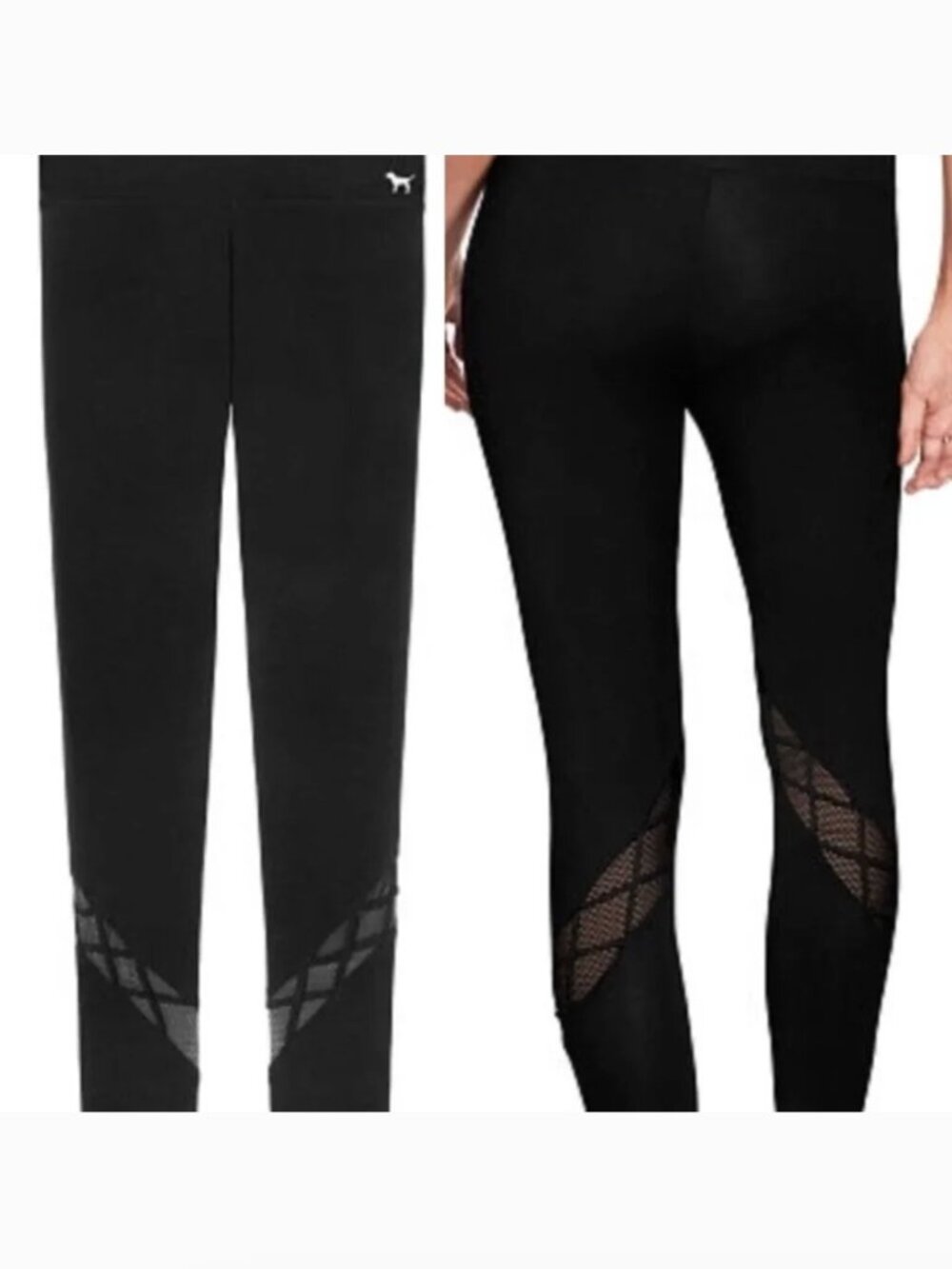 PINK YOGA VS PINK VICTORIA'S SECRET Cotton Strappy Leggings Black Mesh Stripe XS
